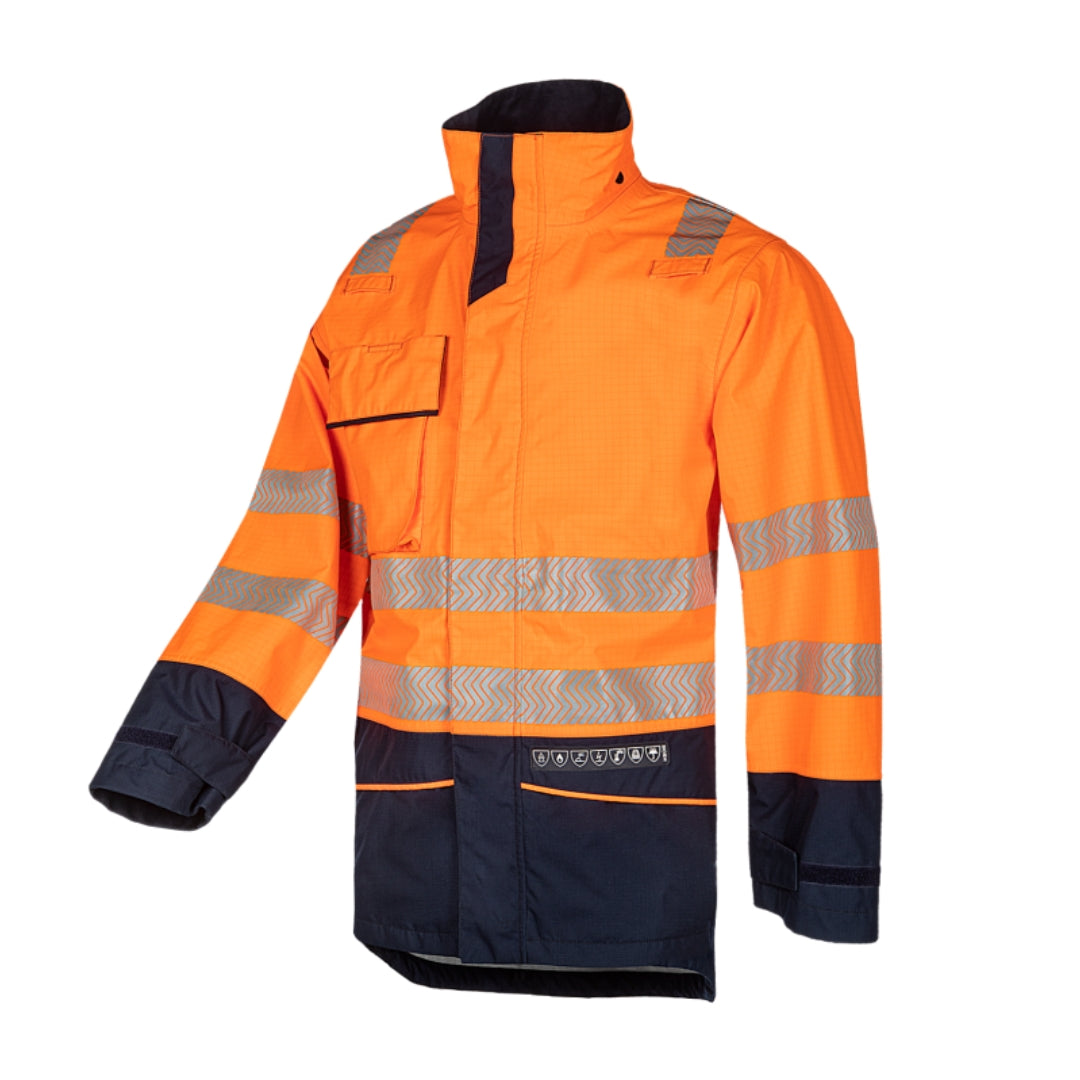 Torvik Hi-vis rain jacket (Orange or Yellow) with ARC protection APTV 9.1 cal/cm²