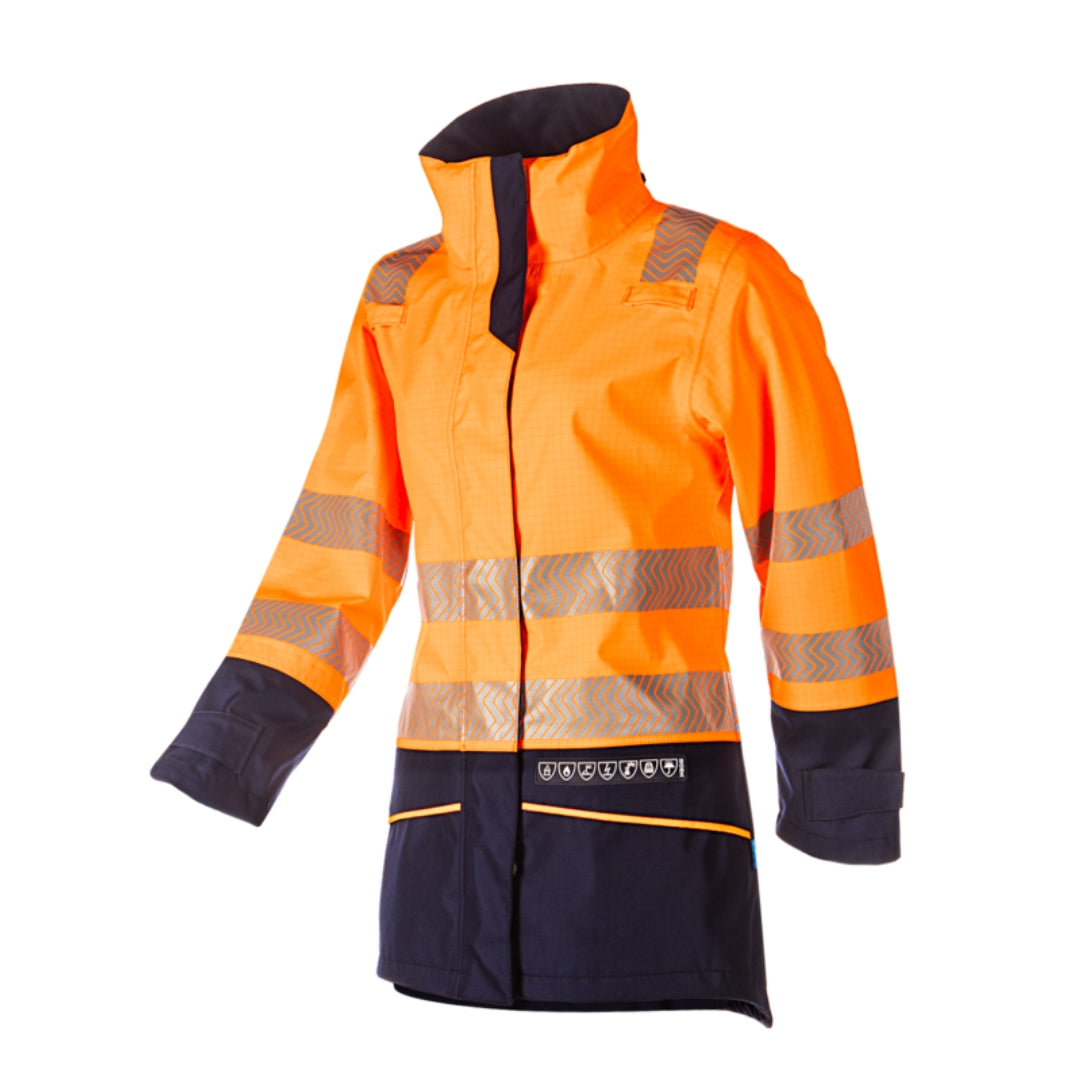 Vaski Hi-vis ladies rain jacket(Orange or Yellow) with ARC protection APTV 9.1 cal/cm²