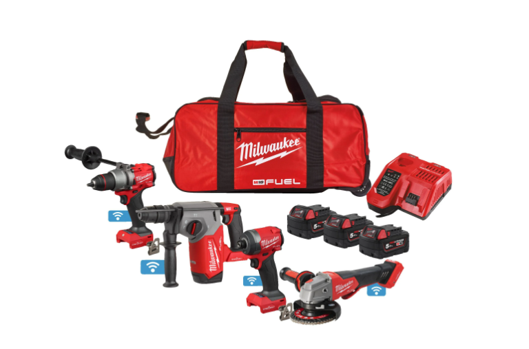 M18 FUEL™ ONE-KEY™ 4 piece POWERPACK inc Drill and Impact Driver, SDS-Plus Hammer with FIXTEC™ chuck and ONE-KEY™ and Angle Grinder - M18 ONEPP4A3-503B