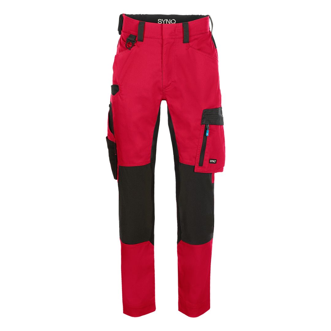 SYNQ® Sqoot Knee pocket trousers, stretch zones - Colours Red /Black or Khaki green/Black
