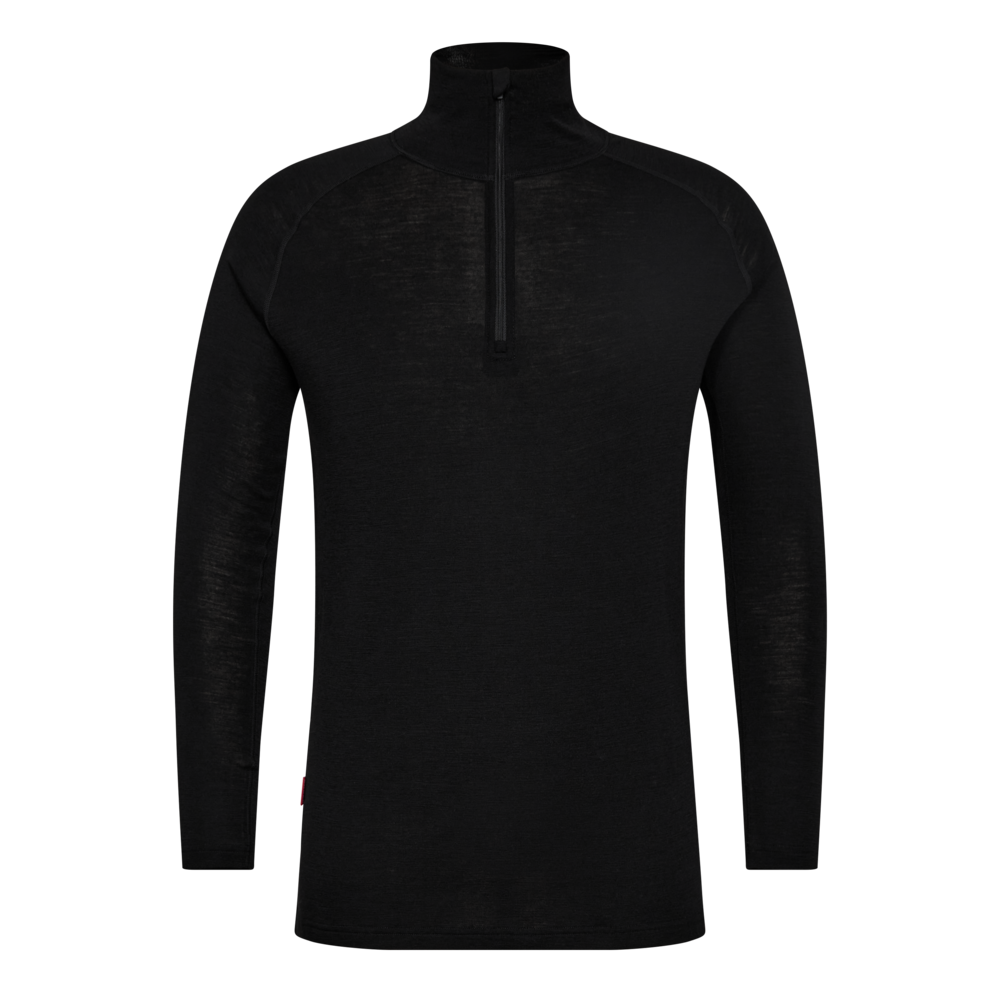 Thermal black wool undershirt with neck zip