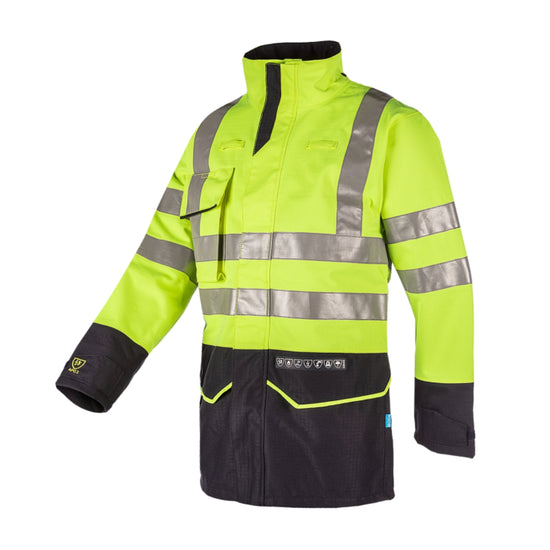Sioen Nash Yellow/Navy Hi-vis rain jacket with ARC protection APTV 40.5 cal/cm²
