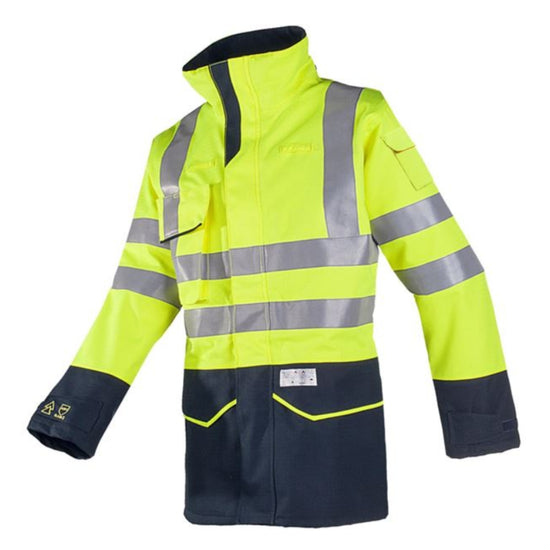 Sioen Riverton Yellow/Navy Hi-vis rain jacket with ARC protection APTV 40.5 cal/cm²